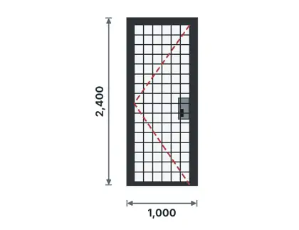 SD06-E Steel security grille door technical drawing, viewed from outside