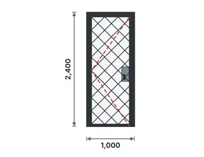SD06-F Steel security grille door technical drawing, viewed from outside