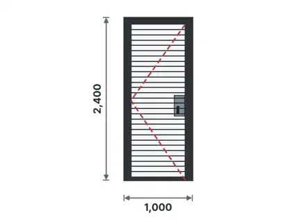 SD06-J Steel security grille door technical drawing, viewed from outside