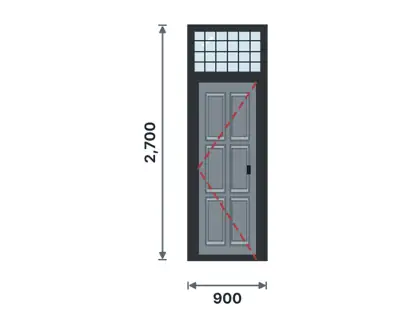 SD07-E Steel door with fanlight technical drawing, viewed from outside