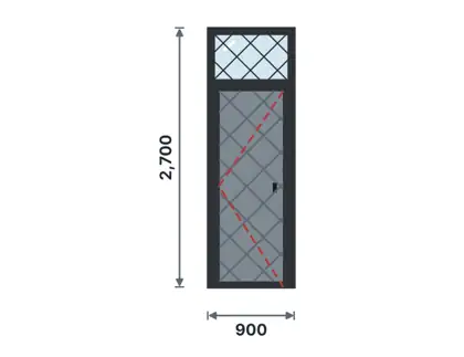 SD07-F Steel door with fanlight technical drawing, viewed from outside