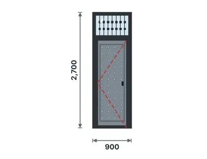 SD07-G Steel door with fanlight technical drawing, viewed from outside