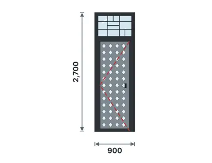 SD07-H Steel door with fanlight technical drawing, viewed from outside