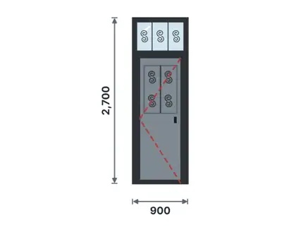 SD07-I Steel door with fanlight technical drawing, viewed from outside