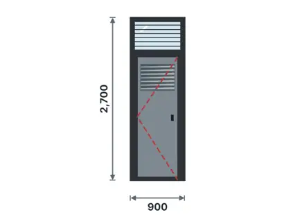 SD07-J Steel door with fanlight technical drawing, viewed from outside