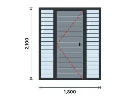 SD08-B Steel door with side lights – Horizontal grooves + horizontal bars glazing drawing