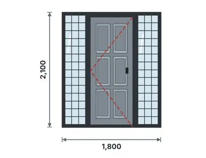 SD08-E Steel door with side lights technical drawing, viewed from outside