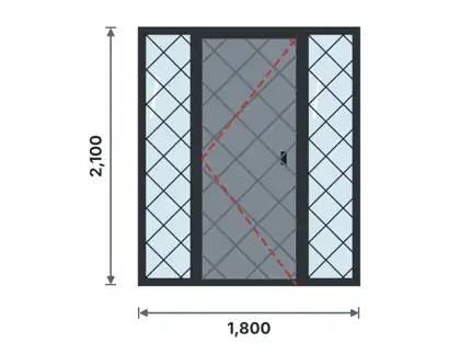 SD08-F Steel door with side lights technical drawing, viewed from outside