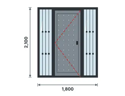 SD08-G Steel door with side lights technical drawing, viewed from outside