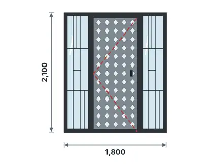 SD08-H Steel door with side lights technical drawing, viewed from outside
