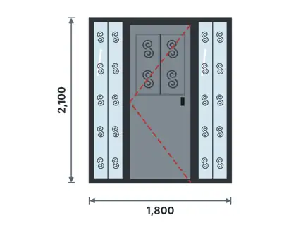 SD08-I Steel door with side lights technical drawing, viewed from outside