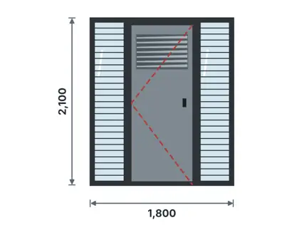 SD08-J Steel door with side lights technical drawing, viewed from outside