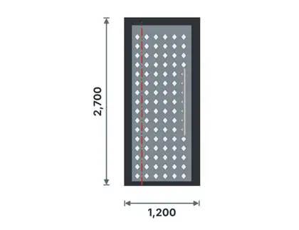 SD09-H Steel pivot entrance door technical drawing, viewed from outside