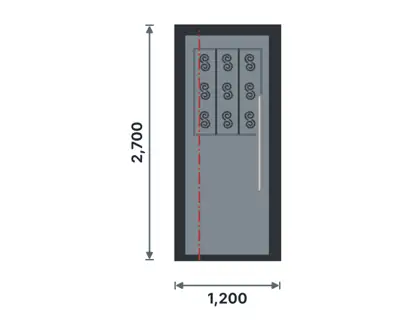 SD09-I Steel pivot entrance door technical drawing, viewed from outside