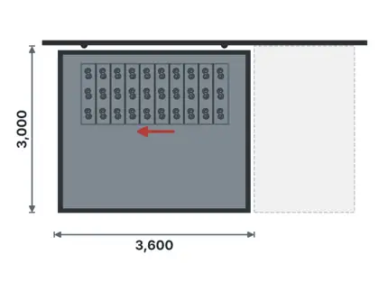 SD10-I Steel sliding warehouse door technical drawing, viewed from outside