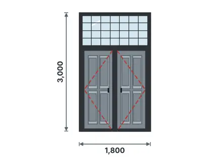 SD12-D Double steel door with fanlight – 4-panel embossed + wide square grid glazing drawing