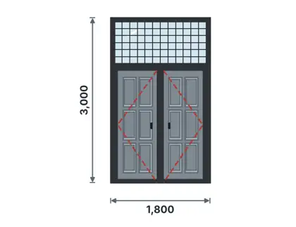 SD12-E Double steel door with fanlight technical drawing, viewed from outside