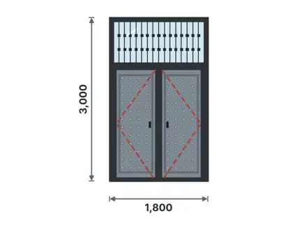 SD12-G Double steel door with fanlight technical drawing, viewed from outside