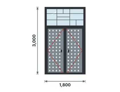 SD12-H Double steel door with fanlight technical drawing, viewed from outside