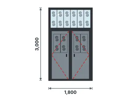 SD12-I Double steel door with fanlight technical drawing, viewed from outside