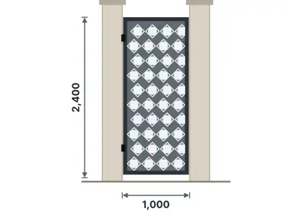 SG01-F Pedestrian swing gate technical drawing, viewed from outside