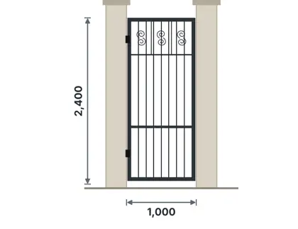 SG01-G Pedestrian swing gate technical drawing, viewed from outside