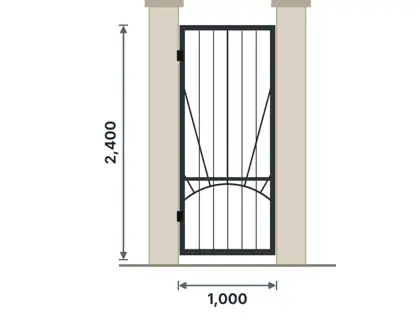 SG01-H Pedestrian swing gate technical drawing, viewed from outside