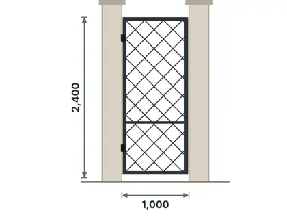 SG01-I Pedestrian swing gate technical drawing, viewed from outside
