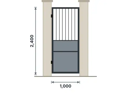 SG01-J Pedestrian swing gate technical drawing, viewed from outside