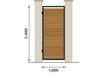 SG01-K Pedestrian swing gate technical drawing, viewed from outside