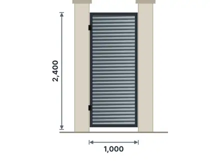 SG01-L Pedestrian swing gate technical drawing, viewed from outside