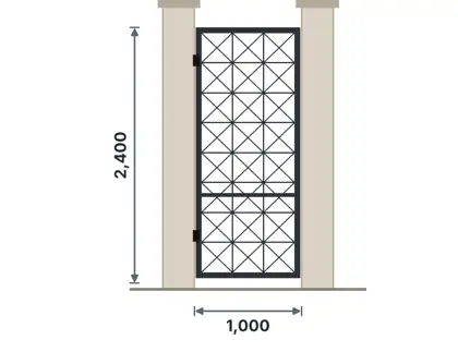 SG01-M Pedestrian swing gate technical drawing, viewed from outside