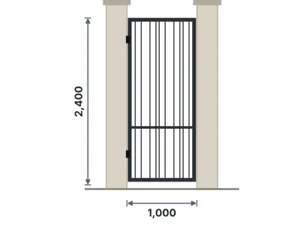 SG01-N Pedestrian swing gate technical drawing, viewed from outside