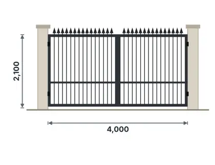 SG02-A Double swing driveway gate – Spear-top vertical bars drawing