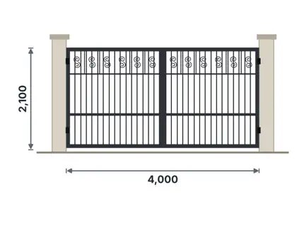 SG02-G Double swing driveway gate technical drawing, viewed from outside