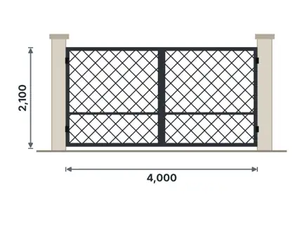 SG02-I Double swing driveway gate technical drawing, viewed from outside