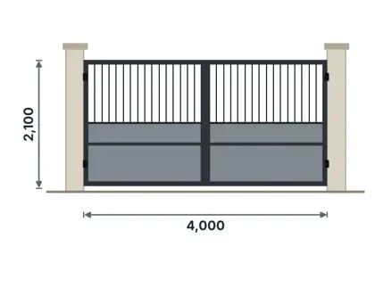 SG02-J Double swing driveway gate technical drawing, viewed from outside