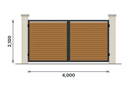 SG02-K Double swing driveway gate technical drawing, viewed from outside