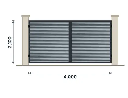 SG02-L Double swing driveway gate technical drawing, viewed from outside