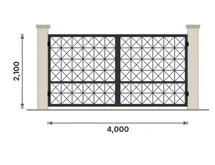 SG02-M Double swing driveway gate technical drawing, viewed from outside
