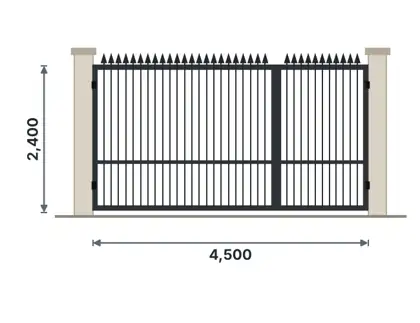 SG03-A Unequal double gate (car + pedestrian) technical drawing, viewed from outside