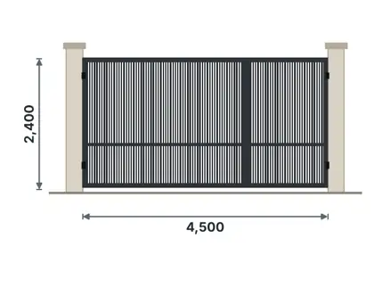 SG03-B Unequal double gate (car + pedestrian) – Close vertical tubes drawing