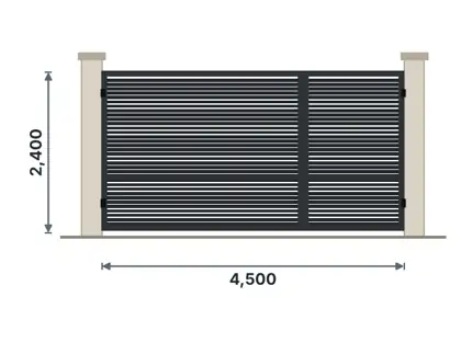SG03-D Unequal double gate (car + pedestrian) – Horizontal slats (modern) drawing