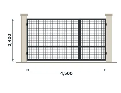 SG03-E Unequal double gate (car + pedestrian) – Welded mesh panel drawing