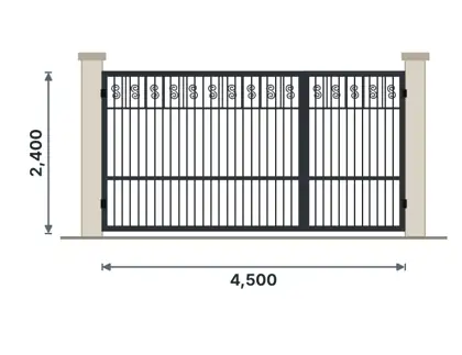 SG03-G Unequal double gate (car + pedestrian) technical drawing, viewed from outside