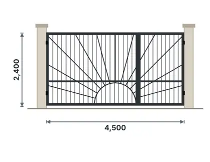 SG03-H Unequal double gate (car + pedestrian) technical drawing, viewed from outside