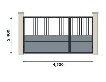 SG03-J Unequal double gate (car + pedestrian) technical drawing, viewed from outside