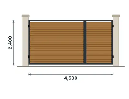 SG03-K Unequal double gate (car + pedestrian) technical drawing, viewed from outside