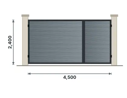 SG03-L Unequal double gate (car + pedestrian) technical drawing, viewed from outside
