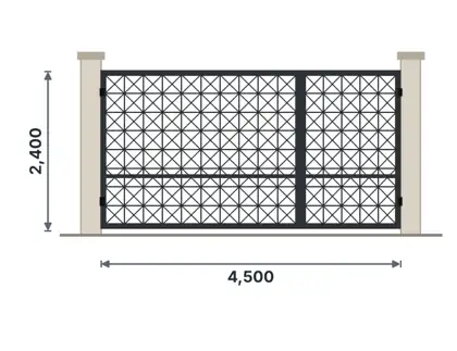 SG03-M Unequal double gate (car + pedestrian) technical drawing, viewed from outside